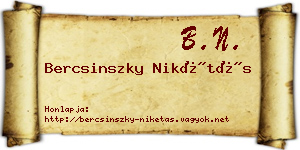 Bercsinszky Nikétás névjegykártya